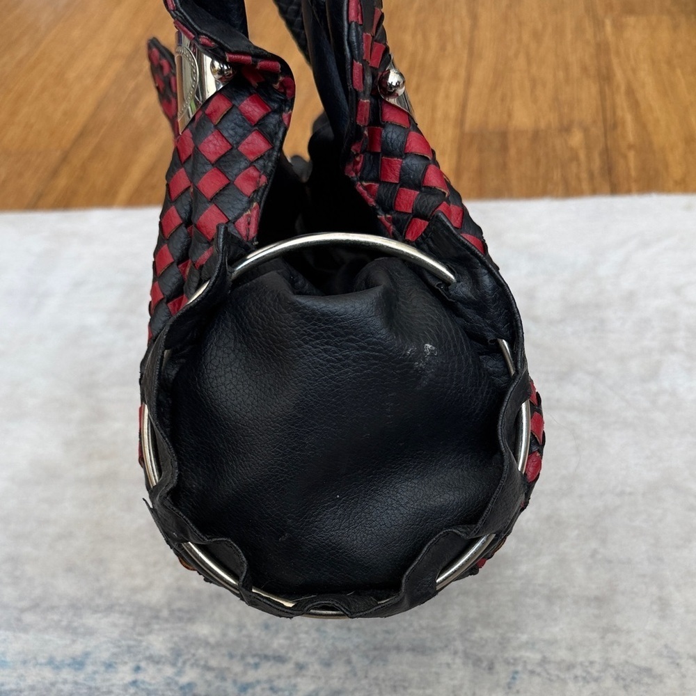 Zelli Woven Leather Satchel Bag | Red & Black | Designer Purse - Picture 6 of 10
